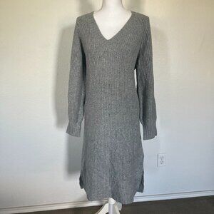 UpWest Gray Ribbed Sweater Dress Size L NWT V-Neck Midi Cozy Fall Winter Casual